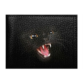 Обложка для студенческого билета с принтом Черный кот в Курске, натуральная кожа | Размер: 11*8 см; Печать на всей внешней стороне | глаза | клыки | хищник | черный кон