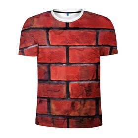Мужская футболка 3D спортивная с принтом Кирпич в Курске, 100% полиэстер с улучшенными характеристиками | приталенный силуэт, круглая горловина, широкие плечи, сужается к линии бедра | Тематика изображения на принте: камень | кирпич | красные | новые | прикольные | текстуры