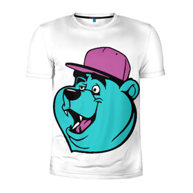 Мужская футболка 3D спортивная с принтом Мишка в кепке в Курске, 100% полиэстер с улучшенными характеристиками | приталенный силуэт, круглая горловина, широкие плечи, сужается к линии бедра | гризли | кепка | медведь | мишка | хипстер