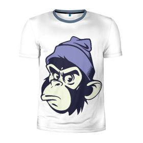 Мужская футболка 3D спортивная с принтом Обезьяна в шапке в Курске, 100% полиэстер с улучшенными характеристиками | приталенный силуэт, круглая горловина, широкие плечи, сужается к линии бедра | Тематика изображения на принте: мода | обезьяна | хипстер | шапка