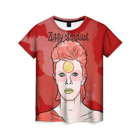 Женская футболка 3D с принтом Ziggy Stardust в Курске, 100% полиэфир ( синтетическое хлопкоподобное полотно) | прямой крой, круглый вырез горловины, длина до линии бедер | bowie | david | ziggy stardust | боуи | дэвид | музыкант | певец | рок