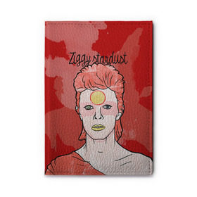 Обложка для автодокументов с принтом Ziggy Stardust в Курске, натуральная кожа |  размер 19,9*13 см; внутри 4 больших “конверта” для документов и один маленький отдел — туда идеально встанут права | Тематика изображения на принте: bowie | david | ziggy stardust | боуи | дэвид | музыкант | певец | рок