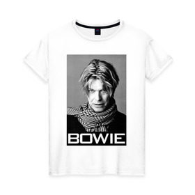 Женская футболка хлопок с принтом Легендарный Боуи в Курске, 100% хлопок | прямой крой, круглый вырез горловины, длина до линии бедер, слегка спущенное плечо | bowie | david | боуи | дэвид | музыкант | певец | рок
