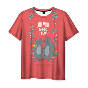 Мужская футболка 3D с принтом Кисули Love в Курске, 100% полиэфир | прямой крой, круглый вырез горловины, длина до линии бедер | 14 февраля | love | влюбленный | день святого валентина | котики | любовь | милый | романтика | сердце