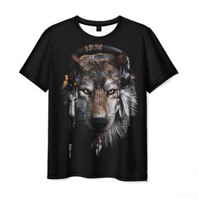 Мужская футболка 3D с принтом Волк в Курске, 100% полиэфир | прямой крой, круглый вырез горловины, длина до линии бедер | волк