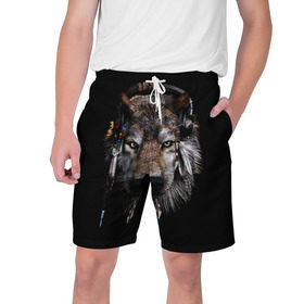 Мужские шорты 3D с принтом Волк в Курске,  полиэстер 100% | прямой крой, два кармана без застежек по бокам. Мягкая трикотажная резинка на поясе, внутри которой широкие завязки. Длина чуть выше колен | волк