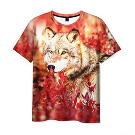 Мужская футболка 3D с принтом Волк 1 в Курске, 100% полиэфир | прямой крой, круглый вырез горловины, длина до линии бедер | волк