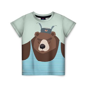 Детская футболка 3D с принтом Русский медведь в Курске, 100% гипоаллергенный полиэфир | прямой крой, круглый вырез горловины, длина до линии бедер, чуть спущенное плечо, ткань немного тянется | 23 февраля | армия | медведь | мишка | подарок парню | россия | рф | солдат | флот | я русский