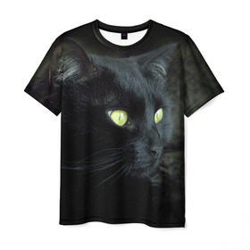 Мужская футболка 3D с принтом Черный в Курске, 100% полиэфир | прямой крой, круглый вырез горловины, длина до линии бедер | домашняя | животное | кот | котэ | кошка | черный