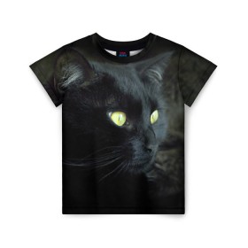 Детская футболка 3D с принтом Черный в Курске, 100% гипоаллергенный полиэфир | прямой крой, круглый вырез горловины, длина до линии бедер, чуть спущенное плечо, ткань немного тянется | домашняя | животное | кот | котэ | кошка | черный