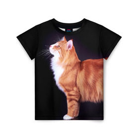 Детская футболка 3D с принтом Рыжий кот в Курске, 100% гипоаллергенный полиэфир | прямой крой, круглый вырез горловины, длина до линии бедер, чуть спущенное плечо, ткань немного тянется | домашняя | животное | кот | котэ | кошка | рыжая
