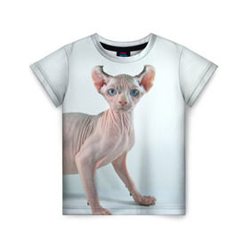 Детская футболка 3D с принтом Сфинкс в Курске, 100% гипоаллергенный полиэфир | прямой крой, круглый вырез горловины, длина до линии бедер, чуть спущенное плечо, ткань немного тянется | Тематика изображения на принте: домашняя | животное | кот | котэ | кошка | сфинкс