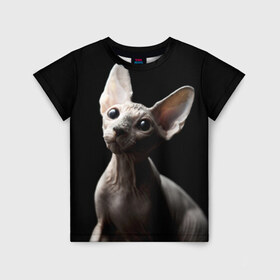 Детская футболка 3D с принтом Сфинкс в Курске, 100% гипоаллергенный полиэфир | прямой крой, круглый вырез горловины, длина до линии бедер, чуть спущенное плечо, ткань немного тянется | домашняя | животное | кот | котэ | кошка | сфинкс