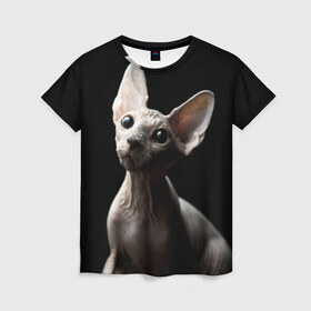 Женская футболка 3D с принтом Сфинкс в Курске, 100% полиэфир ( синтетическое хлопкоподобное полотно) | прямой крой, круглый вырез горловины, длина до линии бедер | домашняя | животное | кот | котэ | кошка | сфинкс