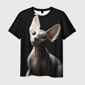 Мужская футболка 3D с принтом Сфинкс в Курске, 100% полиэфир | прямой крой, круглый вырез горловины, длина до линии бедер | домашняя | животное | кот | котэ | кошка | сфинкс