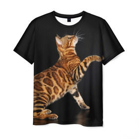Мужская футболка 3D с принтом Бенгальская кошка в Курске, 100% полиэфир | прямой крой, круглый вырез горловины, длина до линии бедер | бенгальская | домашняя | животное | кот | котэ | кошка