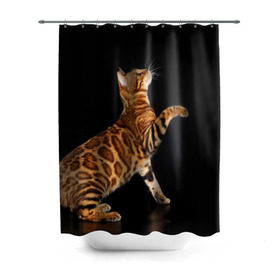 Штора 3D для ванной с принтом Бенгальская кошка в Курске, 100% полиэстер | плотность материала — 100 г/м2. Стандартный размер — 146 см х 180 см. По верхнему краю — пластиковые люверсы для креплений. В комплекте 10 пластиковых колец | бенгальская | домашняя | животное | кот | котэ | кошка