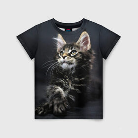 Детская футболка 3D с принтом Кот в Курске, 100% гипоаллергенный полиэфир | прямой крой, круглый вырез горловины, длина до линии бедер, чуть спущенное плечо, ткань немного тянется | домашняя | животное | кот | котэ | кошка