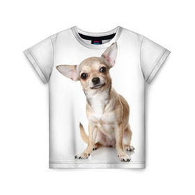 Детская футболка 3D с принтом Чихуахуа в Курске, 100% гипоаллергенный полиэфир | прямой крой, круглый вырез горловины, длина до линии бедер, чуть спущенное плечо, ткань немного тянется | животное | порода | собака | чихуахуа