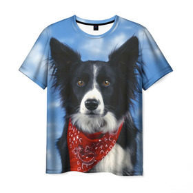 Мужская футболка 3D с принтом Бордер-колли в Курске, 100% полиэфир | прямой крой, круглый вырез горловины, длина до линии бедер | бордер колли | животное | порода | собака