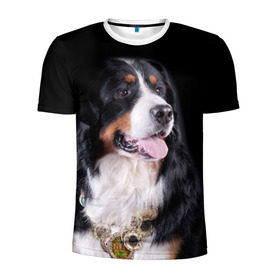 Мужская футболка 3D спортивная с принтом Бернский зенненхунд в Курске, 100% полиэстер с улучшенными характеристиками | приталенный силуэт, круглая горловина, широкие плечи, сужается к линии бедра | Тематика изображения на принте: бернский зенненхунд | животное | порода | собака