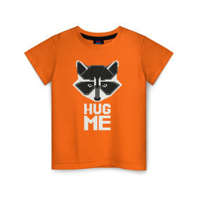 Детская футболка хлопок с принтом Енот HUG ME в Курске, 100% хлопок | круглый вырез горловины, полуприлегающий силуэт, длина до линии бедер | енот