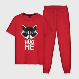Мужская пижама хлопок с принтом Енот HUG ME в Курске, 100% хлопок | брюки и футболка прямого кроя, без карманов, на брюках мягкая резинка на поясе и по низу штанин
 | енот