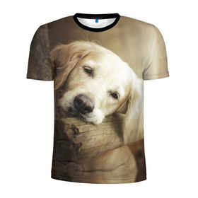 Мужская футболка 3D спортивная с принтом Золотистый ретривер в Курске, 100% полиэстер с улучшенными характеристиками | приталенный силуэт, круглая горловина, широкие плечи, сужается к линии бедра | животное | золотистый ретривер | порода | собака