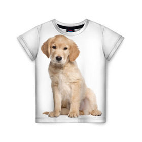 Детская футболка 3D с принтом Золотистый ретривер в Курске, 100% гипоаллергенный полиэфир | прямой крой, круглый вырез горловины, длина до линии бедер, чуть спущенное плечо, ткань немного тянется | Тематика изображения на принте: животное | золотистый ретривер | порода | собака