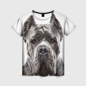 Женская футболка 3D с принтом Канне корсо в Курске, 100% полиэфир ( синтетическое хлопкоподобное полотно) | прямой крой, круглый вырез горловины, длина до линии бедер | животное | канне корсо | порода | собака