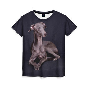 Женская футболка 3D с принтом Левретка в Курске, 100% полиэфир ( синтетическое хлопкоподобное полотно) | прямой крой, круглый вырез горловины, длина до линии бедер | животное | порода | собака