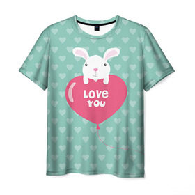 Мужская футболка 3D с принтом Влюбленный зайка в Курске, 100% полиэфир | прямой крой, круглый вырез горловины, длина до линии бедер | 14 февраля | love | love you | валентин | влюбленные | день святого валентина | зайчики | заяц | лав | любовь | подарок девушке | подарок парню
