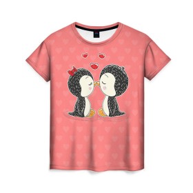 Женская футболка 3D с принтом Влюбленные пингвины в Курске, 100% полиэфир ( синтетическое хлопкоподобное полотно) | прямой крой, круглый вырез горловины, длина до линии бедер | 14 февраля | love | love you | валентин | влюбленные | день святого валентина | лав | любовь | пингвины | подарок девушке | подарок парню