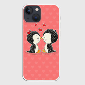 Чехол для iPhone 13 mini с принтом Влюбленные пингвины в Курске,  |  | 14 февраля | love | love you | валентин | влюбленные | день святого валентина | лав | любовь | пингвины | подарок девушке | подарок парню