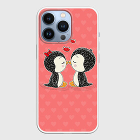 Чехол для iPhone 13 Pro с принтом Влюбленные пингвины в Курске,  |  | 14 февраля | love | love you | валентин | влюбленные | день святого валентина | лав | любовь | пингвины | подарок девушке | подарок парню