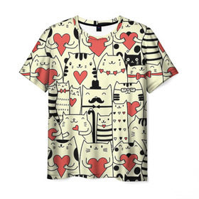 Мужская футболка 3D с принтом Любящие котики в Курске, 100% полиэфир | прямой крой, круглый вырез горловины, длина до линии бедер | 14 февраля | cat | love | love you | валентин | влюбленные | день святого валентина | кот | котики | лав | любовь | подарок девушке | подарок парню