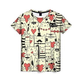 Женская футболка 3D с принтом Любящие котики в Курске, 100% полиэфир ( синтетическое хлопкоподобное полотно) | прямой крой, круглый вырез горловины, длина до линии бедер | 14 февраля | cat | love | love you | валентин | влюбленные | день святого валентина | кот | котики | лав | любовь | подарок девушке | подарок парню