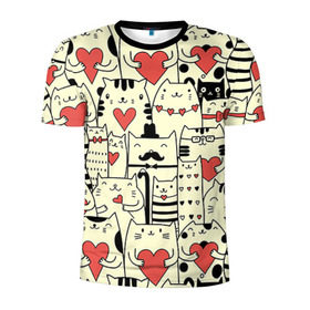 Мужская футболка 3D спортивная с принтом Любящие котики в Курске, 100% полиэстер с улучшенными характеристиками | приталенный силуэт, круглая горловина, широкие плечи, сужается к линии бедра | Тематика изображения на принте: 14 февраля | cat | love | love you | валентин | влюбленные | день святого валентина | кот | котики | лав | любовь | подарок девушке | подарок парню