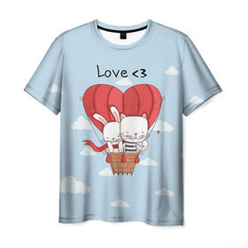 Мужская футболка 3D с принтом Влюбленные на шаре в Курске, 100% полиэфир | прямой крой, круглый вырез горловины, длина до линии бедер | 14 февраля | love | love you | валентин | влюбленные | день святого валентина | зайчики | заяц | лав | любовь | подарок девушке | подарок парню