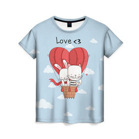 Женская футболка 3D с принтом Влюбленные на шаре в Курске, 100% полиэфир ( синтетическое хлопкоподобное полотно) | прямой крой, круглый вырез горловины, длина до линии бедер | 14 февраля | love | love you | валентин | влюбленные | день святого валентина | зайчики | заяц | лав | любовь | подарок девушке | подарок парню