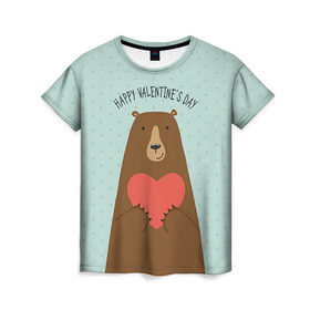 Женская футболка 3D с принтом Медведь с сердцем в Курске, 100% полиэфир ( синтетическое хлопкоподобное полотно) | прямой крой, круглый вырез горловины, длина до линии бедер | 14 февраля | bears | love | love you | валентин | влюбленные | день святого валентина | лав | любовь | медведб | медведи | мишки | подарок девушке | подарок парню