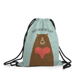 Рюкзак-мешок 3D с принтом Медведь с сердцем в Курске, 100% полиэстер | плотность ткани — 200 г/м2, размер — 35 х 45 см; лямки — толстые шнурки, застежка на шнуровке, без карманов и подкладки | 14 февраля | bears | love | love you | валентин | влюбленные | день святого валентина | лав | любовь | медведб | медведи | мишки | подарок девушке | подарок парню