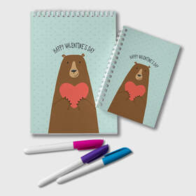 Блокнот с принтом Медведь с сердцем в Курске, 100% бумага | 48 листов, плотность листов — 60 г/м2, плотность картонной обложки — 250 г/м2. Листы скреплены удобной пружинной спиралью. Цвет линий — светло-серый
 | 14 февраля | bears | love | love you | валентин | влюбленные | день святого валентина | лав | любовь | медведб | медведи | мишки | подарок девушке | подарок парню