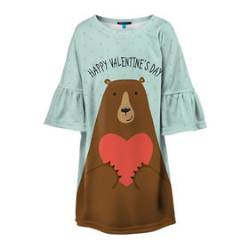 Детское платье 3D с принтом Медведь с сердцем в Курске, 100% полиэстер | прямой силуэт, чуть расширенный к низу. Круглая горловина, на рукавах — воланы | 14 февраля | bears | love | love you | валентин | влюбленные | день святого валентина | лав | любовь | медведб | медведи | мишки | подарок девушке | подарок парню