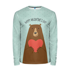 Мужской лонгслив 3D с принтом Медведь с сердцем в Курске, 100% полиэстер | длинные рукава, круглый вырез горловины, полуприлегающий силуэт | 14 февраля | bears | love | love you | валентин | влюбленные | день святого валентина | лав | любовь | медведб | медведи | мишки | подарок девушке | подарок парню