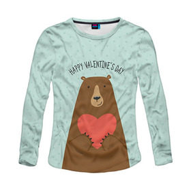 Женский лонгслив 3D с принтом Медведь с сердцем в Курске, 100% полиэстер | длинные рукава, круглый вырез горловины, полуприлегающий силуэт | 14 февраля | bears | love | love you | валентин | влюбленные | день святого валентина | лав | любовь | медведб | медведи | мишки | подарок девушке | подарок парню