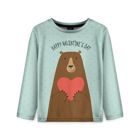 Детский лонгслив 3D с принтом Медведь с сердцем в Курске, 100% полиэстер | длинные рукава, круглый вырез горловины, полуприлегающий силуэт
 | 14 февраля | bears | love | love you | валентин | влюбленные | день святого валентина | лав | любовь | медведб | медведи | мишки | подарок девушке | подарок парню