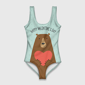Купальник-боди 3D с принтом Медведь с сердцем в Курске, 82% полиэстер, 18% эластан | Круглая горловина, круглый вырез на спине | Тематика изображения на принте: 14 февраля | bears | love | love you | валентин | влюбленные | день святого валентина | лав | любовь | медведб | медведи | мишки | подарок девушке | подарок парню