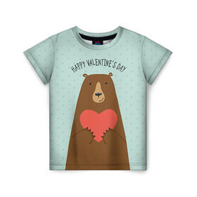 Детская футболка 3D с принтом Медведь с сердцем в Курске, 100% гипоаллергенный полиэфир | прямой крой, круглый вырез горловины, длина до линии бедер, чуть спущенное плечо, ткань немного тянется | Тематика изображения на принте: 14 февраля | bears | love | love you | валентин | влюбленные | день святого валентина | лав | любовь | медведб | медведи | мишки | подарок девушке | подарок парню