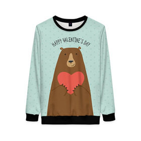 Женский свитшот 3D с принтом Медведь с сердцем в Курске, 100% полиэстер с мягким внутренним слоем | круглый вырез горловины, мягкая резинка на манжетах и поясе, свободная посадка по фигуре | 14 февраля | bears | love | love you | валентин | влюбленные | день святого валентина | лав | любовь | медведб | медведи | мишки | подарок девушке | подарок парню